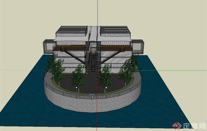 某现代风格集装箱式商业办公建筑SU模型设计(2)