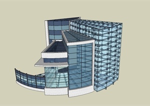 现代风格玻璃建筑办公楼设计SU(草图大师)模型