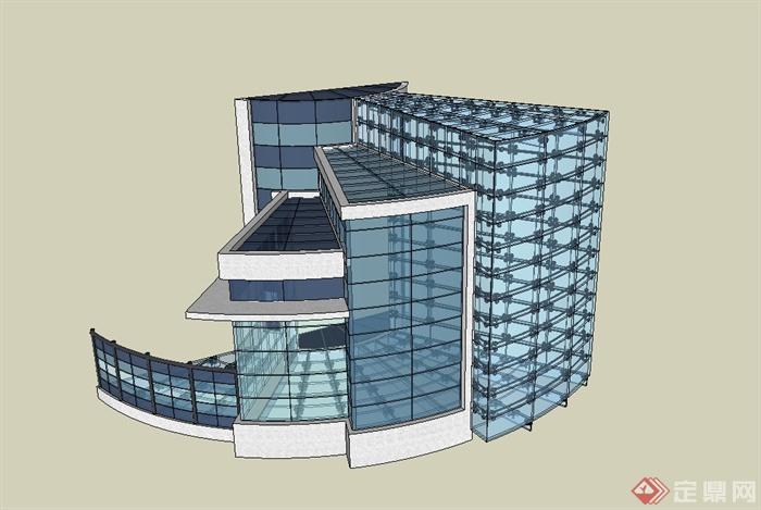 现代风格玻璃建筑办公楼设计su模型(1)