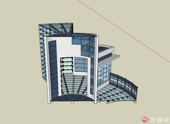 现代风格玻璃建筑办公楼设计su模型(3)