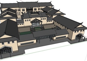 中式风格文化交流中心建筑设计SU(草图大师)模型