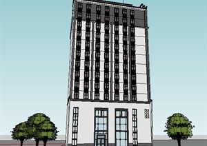 徽派新中式高层酒店建筑设计SU(草图大师)模型