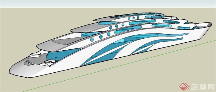 一艘梭形轮船设计su模型(3)