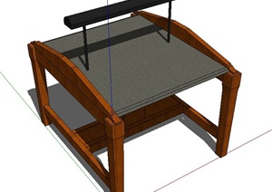 现代木质工作台工作桌SU(草图大师)模型