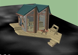某现代风格独特单层小屋建筑楼设计SU(草图大师)模型