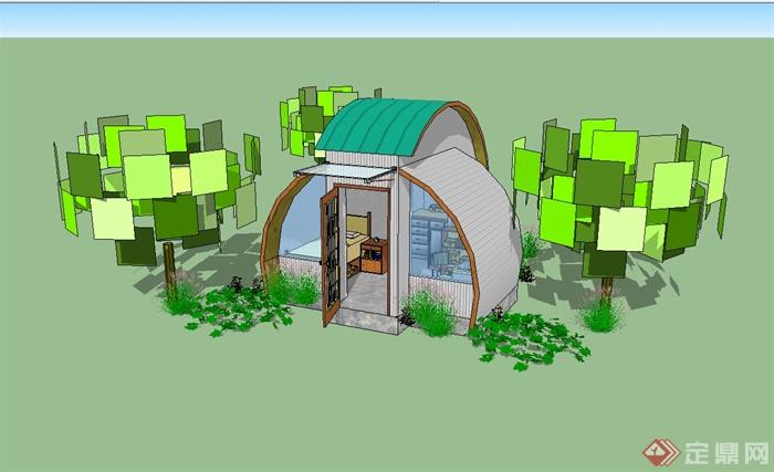 某现代风格单层住宅体验小屋空间设计su模型(1)