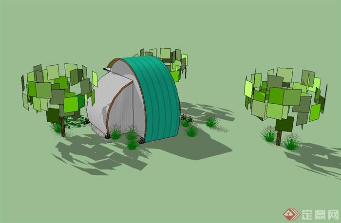 某现代风格单层住宅体验小屋空间设计su模型(3)