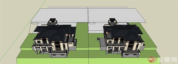 某现代中式精致联排别墅建筑SU模型设计(3)