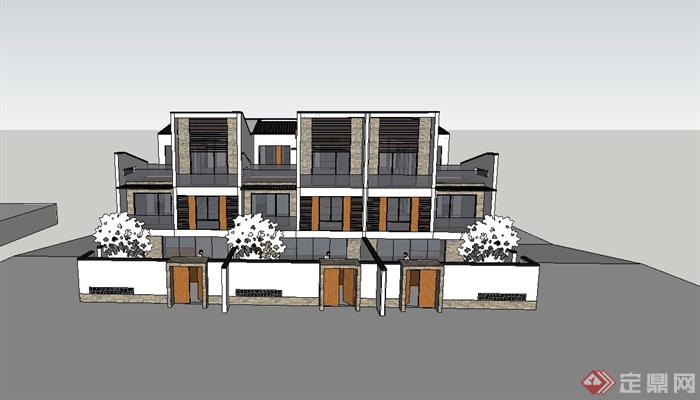某日式风格联排别墅建筑SU模型设计(2)
