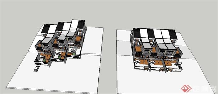 某日式风格联排别墅建筑SU模型设计(4)