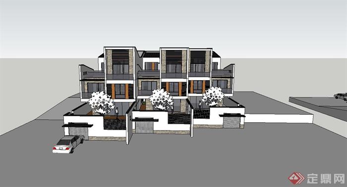 某日式风格联排别墅建筑SU模型设计(3)