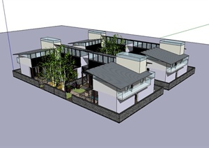 某现代风格四合院别墅建筑楼设计SU(草图大师)模型