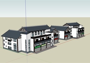 现代中式风格沿街商业楼设计SU(草图大师)模型