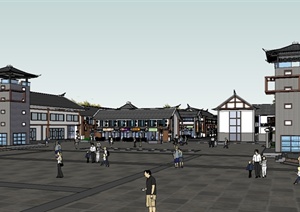 现代中式风格商业街建筑楼设计SU(草图大师)模型