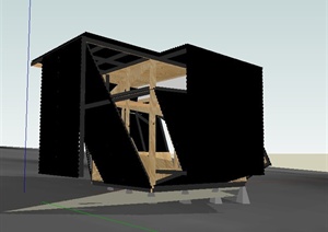 现代抽象休闲小屋建筑设计SU(草图大师)模型