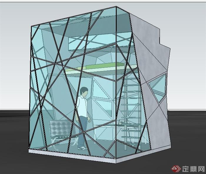 现代透明单身公寓建筑设计su模型(1)