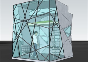 现代透明单身公寓建筑设计SU(草图大师)模型