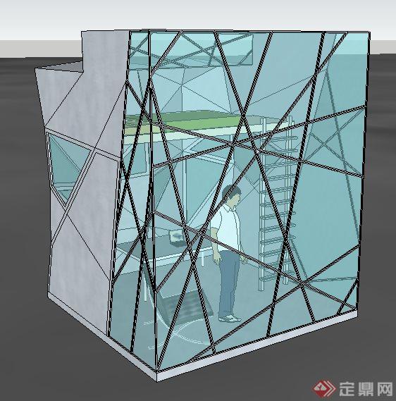 现代透明单身公寓建筑设计su模型(3)