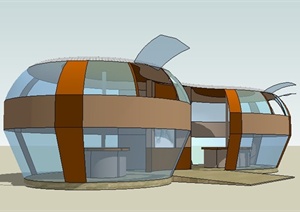 现代风格连体展厅建筑设计SU(草图大师)模型
