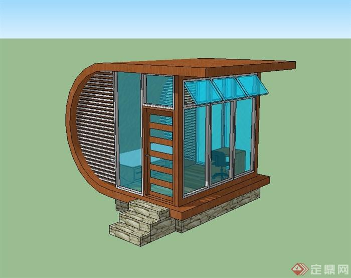 现代风格创意小屋设计su模型(1)