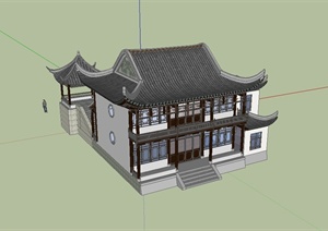 某古典中式风格俞楼建筑设计SU(草图大师)模型