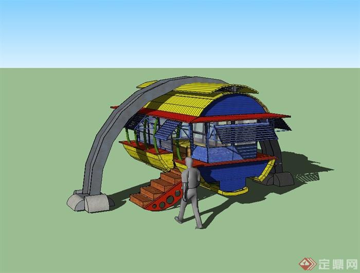 某现代风格精致详细独特小屋设计su模型(1)