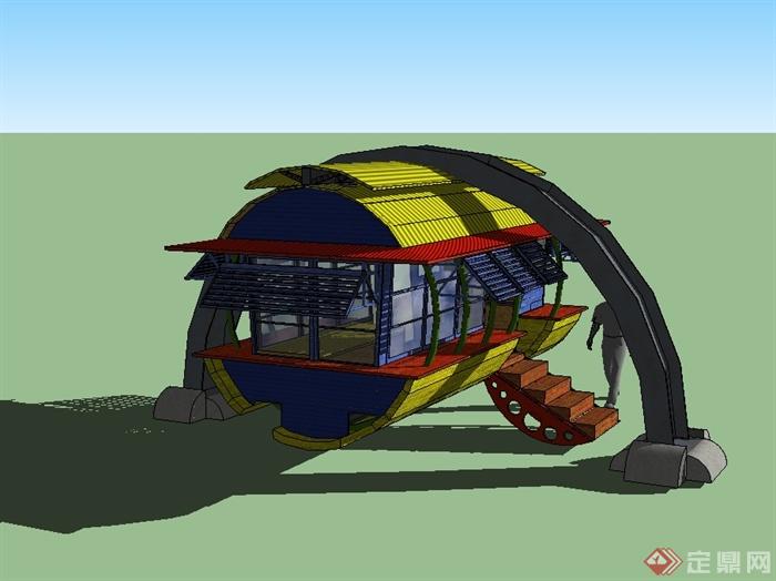 某现代风格精致详细独特小屋设计su模型(2)