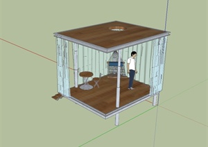 某现代风格休息区小屋建筑设计SU(草图大师)模型
