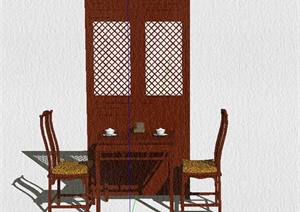 中式古典屏风 桌椅组合套装SU(草图大师)模型