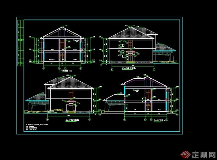 中式风格详细精致办公楼两层坡屋顶建筑楼设计cad施工图