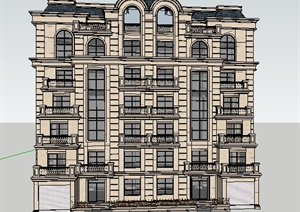 法式风格多层花园洋房住宅楼建筑设计SU(草图大师)模型