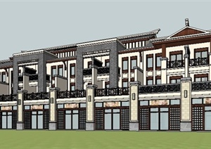 中式风格三层宾馆建筑设计SU(草图大师)模型