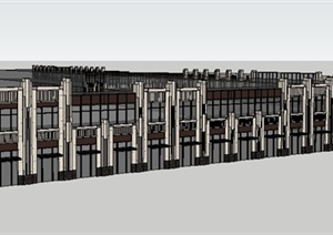 新古典二层商业街商铺建筑SU(草图大师)模型