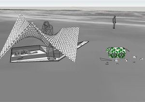 某郊野区创意地下亭子建筑SU(草图大师)模型设计