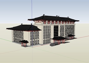 唐风酒店建筑楼设计SU(草图大师)模型