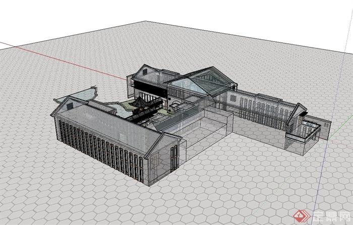 某现代中式风格游客接待中心建筑设计su模型(3)