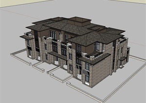 新古典风格双拼别墅建筑楼设计SU(草图大师)模型