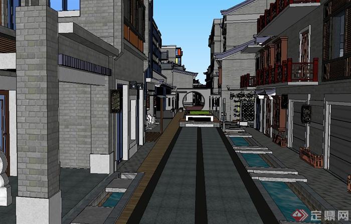 某现代中式风格商业街建筑SU模型设计(1)