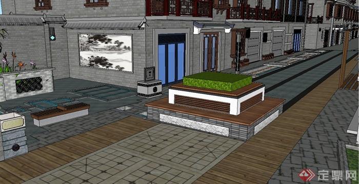 某现代中式风格商业街建筑SU模型设计(7)
