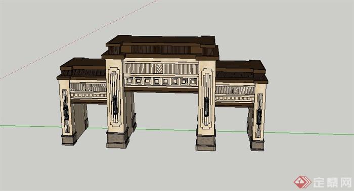 某法式风格小区大门建筑SU模型设计(5)