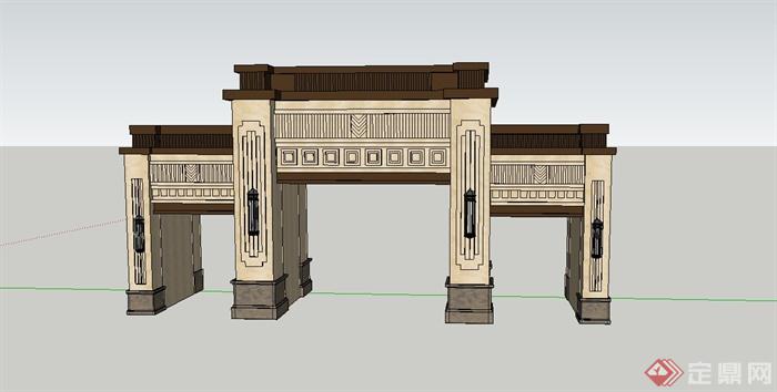 某法式风格小区大门建筑SU模型设计(8)