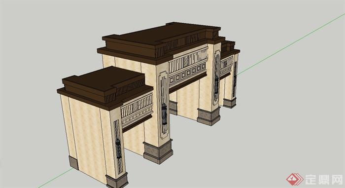 某法式风格小区大门建筑SU模型设计(9)