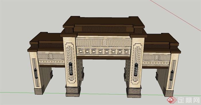 某法式风格小区大门建筑SU模型设计(10)