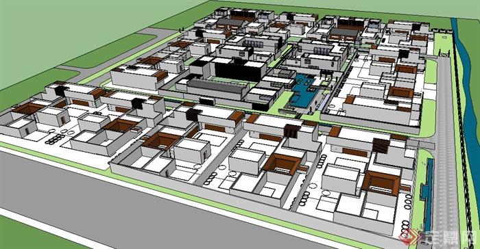 现代中式风格度假别墅区建筑设计su模型(2)