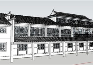 某中式风格二层酒楼建筑设计SU(草图大师)模型