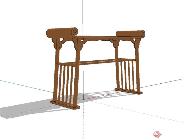 古典中式风格书桌设计su模型(3)