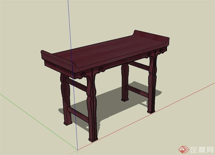 古典中式风格木质书桌设计su模型(2)