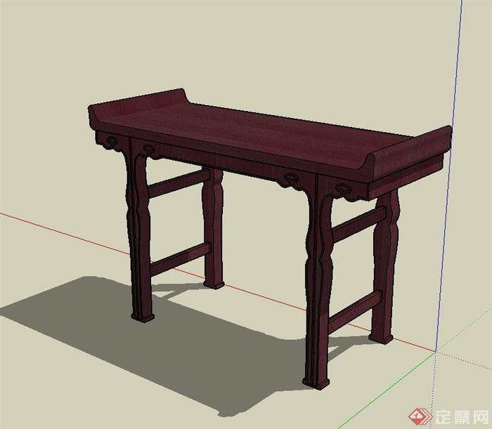 古典中式风格木质书桌设计su模型(3)