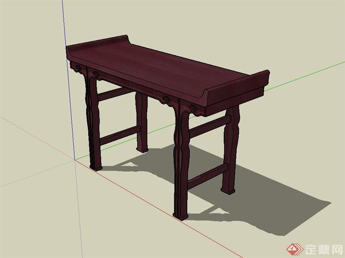 古典中式风格木质书桌设计su模型(4)