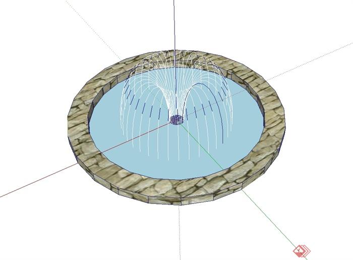 某现代风格圆形喷泉水池设计su模型(1)